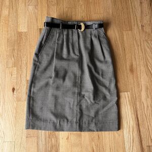 vtg 90s liz claiborne belted Wool pencil Skirt houndstooth sz 8 Pleated pockets